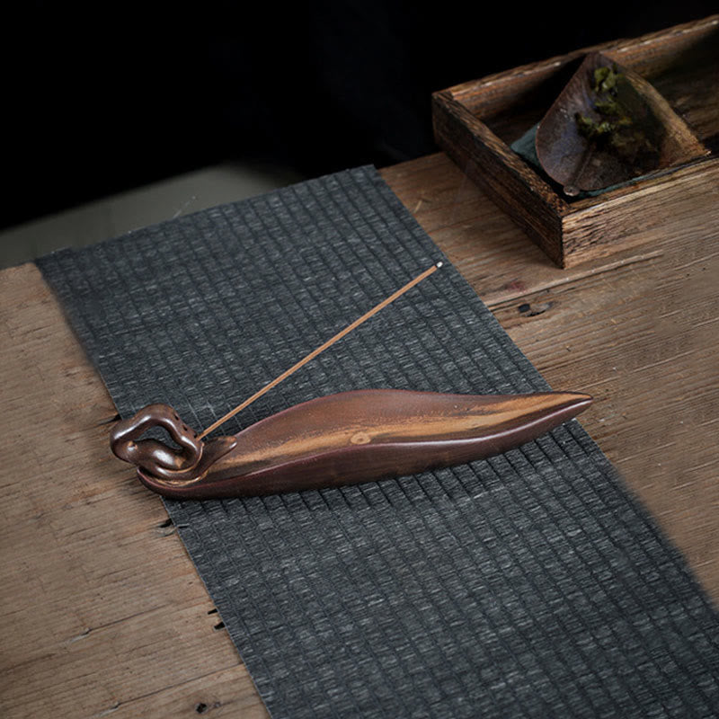 Brûleur d'encens en forme de petit bateau en Buddha Stones et de cigale - Bateau (25*5,5*5,5 cm) - image 5