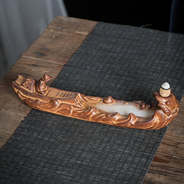 Brûleur d'encens en forme de petit bateau en Buddha Stones et de cigale - image 2