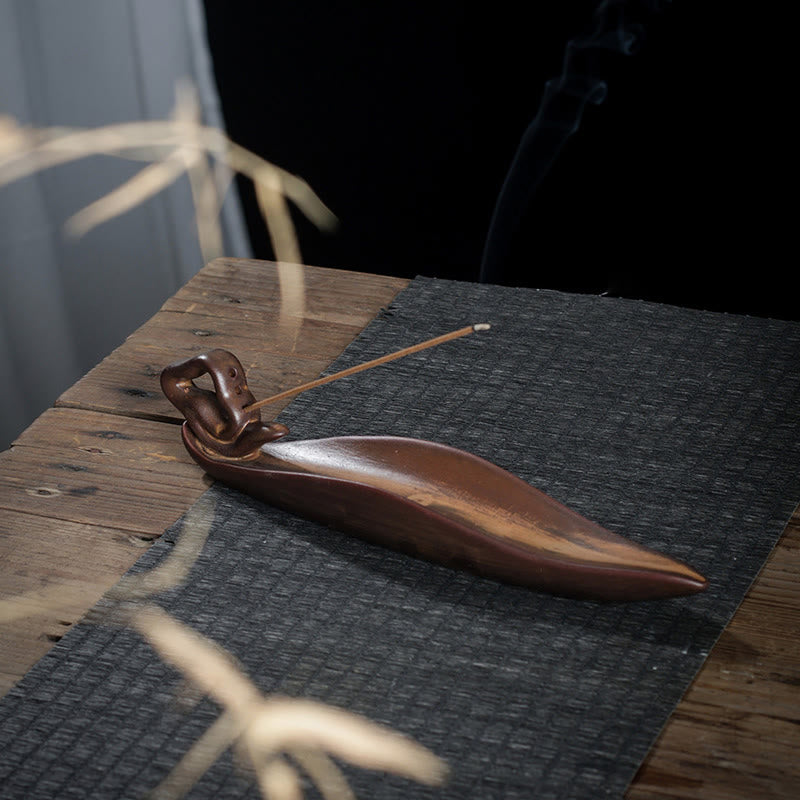 Brûleur d'encens en forme de petit bateau en Buddha Stones et de cigale - image 6