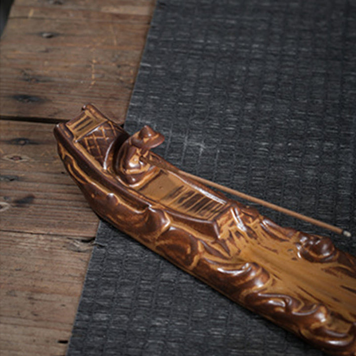 Brûleur d'encens en forme de petit bateau en Buddha Stones et de cigale - image 3