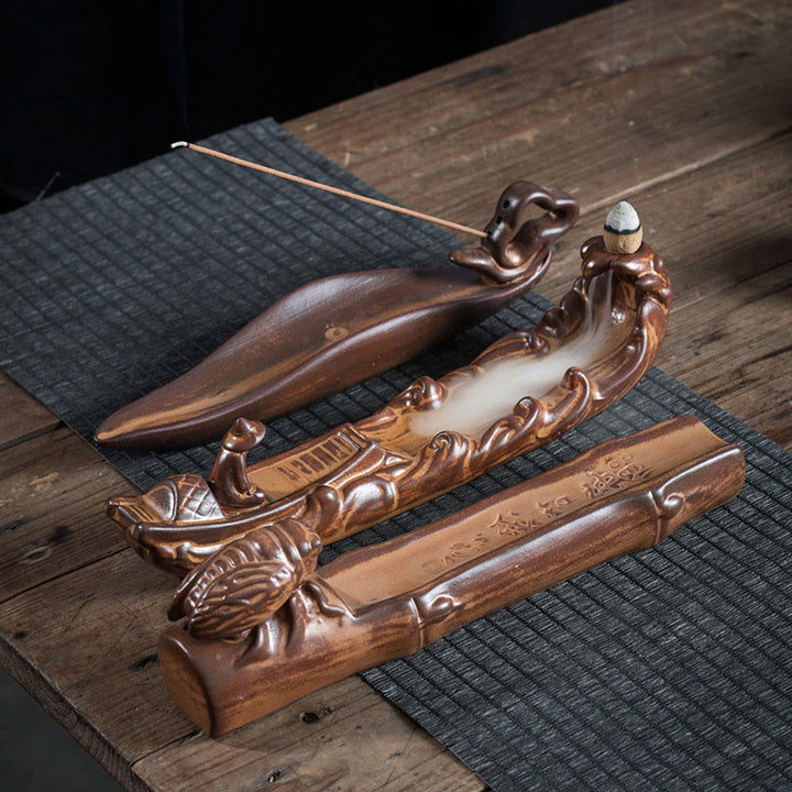 Brûleur d'encens en forme de petit bateau en Buddha Stones et de cigale - image 9