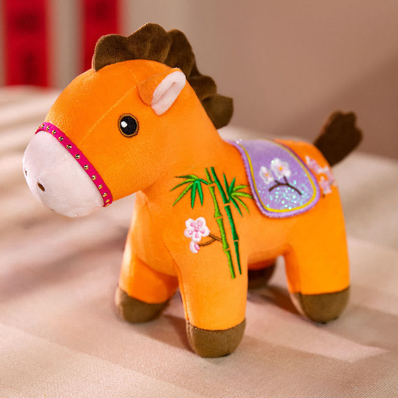 Buddha Stones Année du Cheval Poupée en peluche à motif de fleurs de prunier et de bambou, symbole de richesse et de prospérité - Orange - 10*8*20cm - image 6