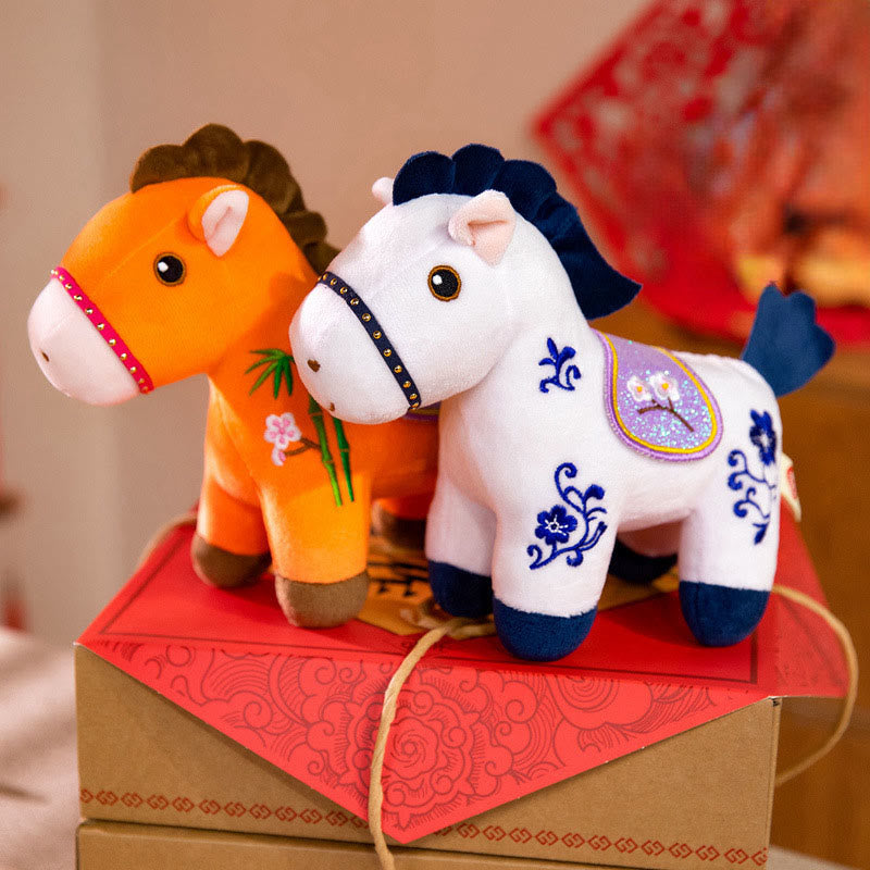 Buddha Stones Année du Cheval Poupée en peluche à motif de fleurs de prunier et de bambou, symbole de richesse et de prospérité - image 13
