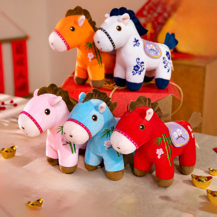 Buddha Stones Année du Cheval Poupée en peluche à motif de fleurs de prunier et de bambou, symbole de richesse et de prospérité - image 17