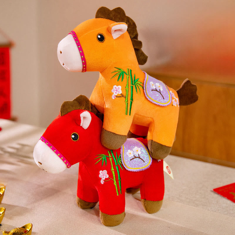 Buddha Stones Année du Cheval Poupée en peluche à motif de fleurs de prunier et de bambou, symbole de richesse et de prospérité - image 12