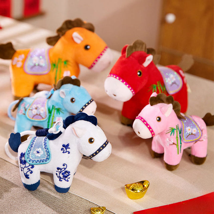 Buddha Stones Année du Cheval Poupée en peluche à motif de fleurs de prunier et de bambou, symbole de richesse et de prospérité - image 16