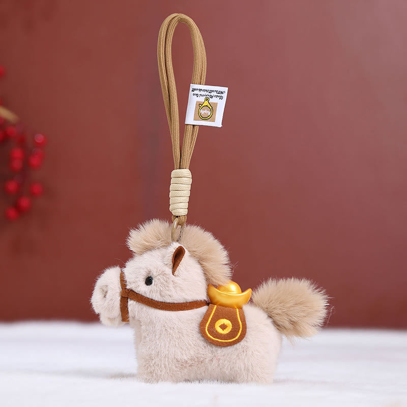 Buddha Stones Année du Cheval Lingot d'or Couleur unie Peluche Poney Décoration à suspendre - Corde à cheval en bois massif - image 26