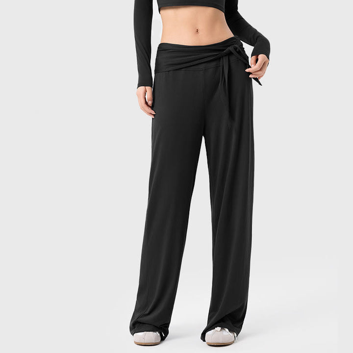 Pantalon de sport respirant à lacets pour femme Buddha Stones, jambes larges - Noir - US12，UK/AU16，EU44 (XL) - image 0