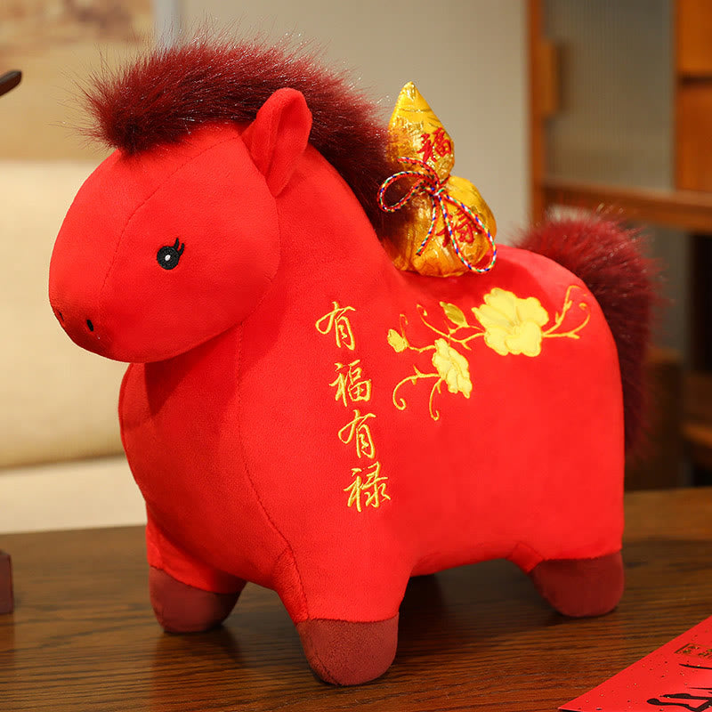 Buddha Stones Peluche Gourde Année du Cheval, Décoration de Bureau Fortune et Prospérité - Cheval - 45 cm (mesuré de l'oreille au pied) - image 0