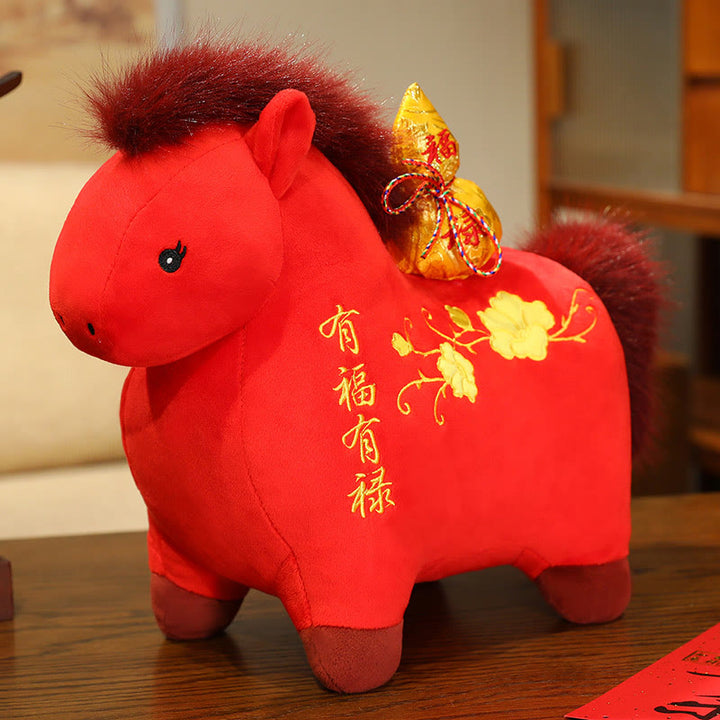 Buddha Stones Peluche Gourde Année du Cheval, Décoration de Bureau Fortune et Prospérité - Cheval - 45 cm (mesuré de l'oreille au pied) - image 0