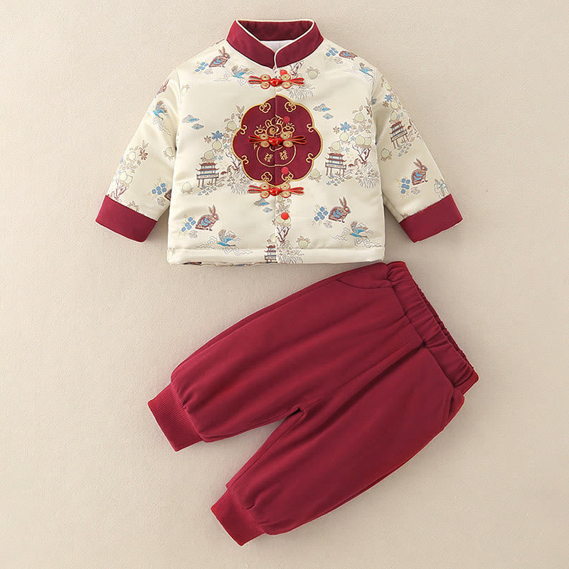 Ensemble de 2 pièces pour bébé garçon, motif lapin pêche et Buddha Stones , en coton, manches longues, pantalon à taille élastique et poches. - image 4