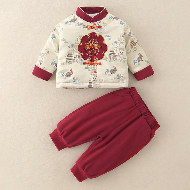 Ensemble de 2 pièces pour bébé garçon, motif lapin pêche et Buddha Stones , en coton, manches longues, pantalon à taille élastique et poches. - image 4