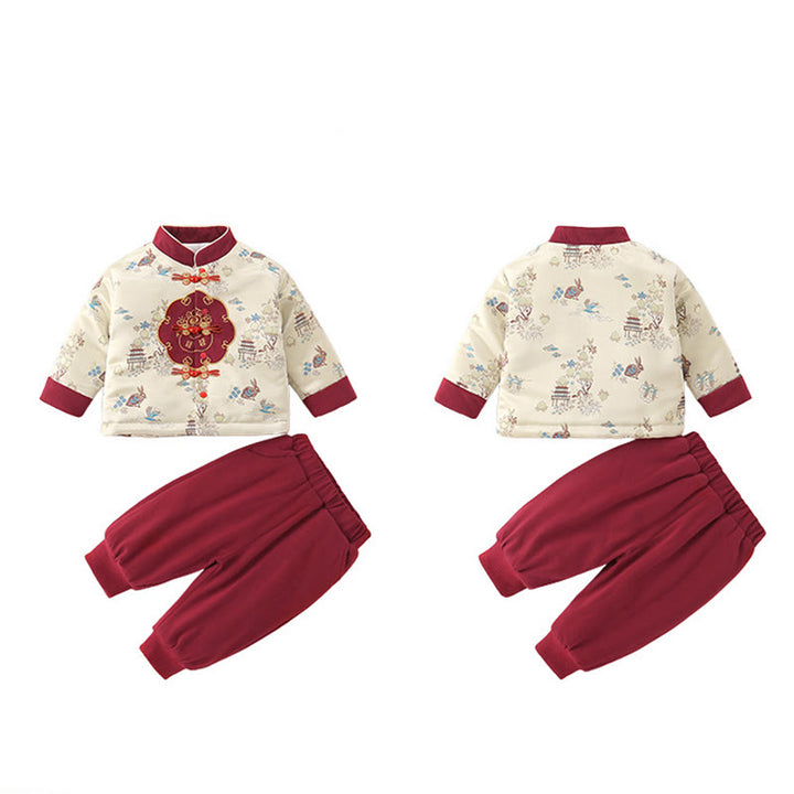 Ensemble de 2 pièces pour bébé garçon, motif lapin pêche et Buddha Stones , en coton, manches longues, pantalon à taille élastique et poches. - image 18