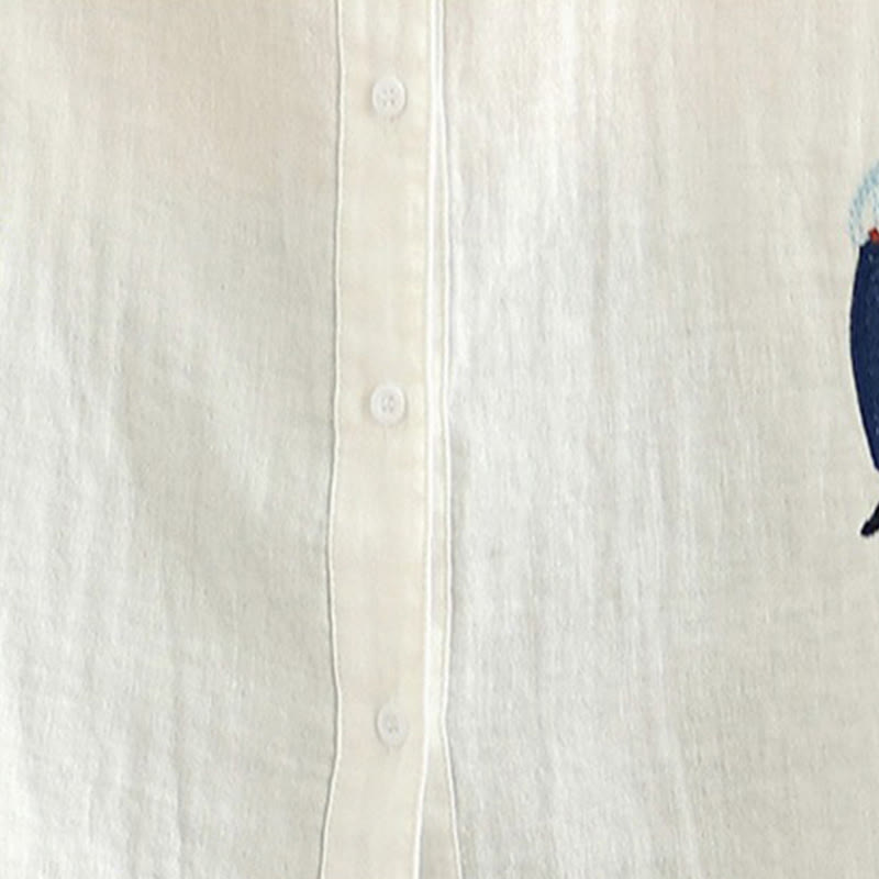 Chemise à manches longues pour femme, ornée de broderies de Buddha Stones, de figures humaines et de motifs de chiens, col rond et boutons. - image 18