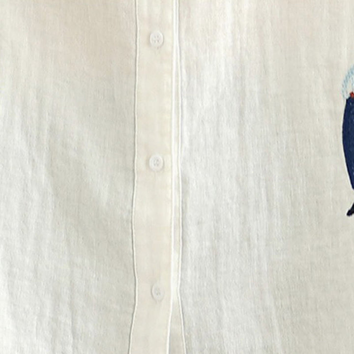 Chemise à manches longues pour femme, ornée de broderies de Buddha Stones, de figures humaines et de motifs de chiens, col rond et boutons. - image 18