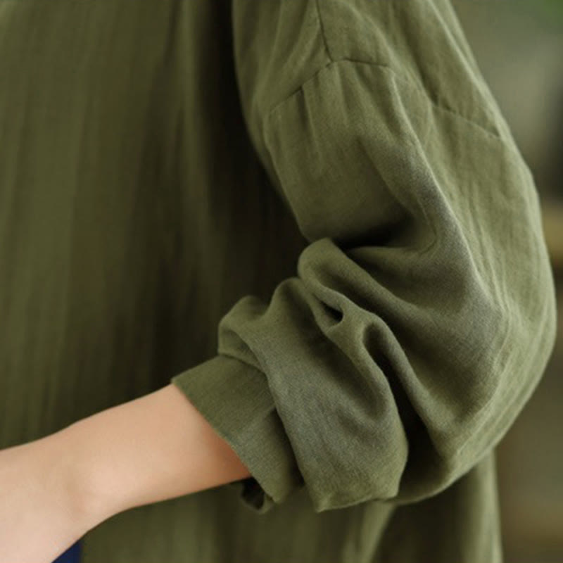 Chemise à manches longues pour femme, ornée de broderies de Buddha Stones, de figures humaines et de motifs de chiens, col rond et boutons. - image 29