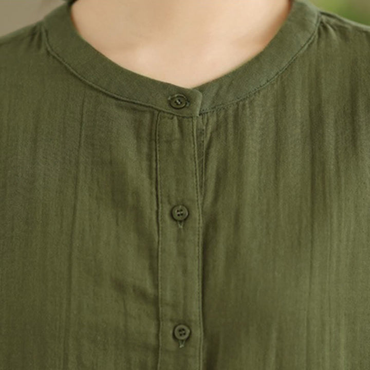 Chemise à manches longues pour femme, ornée de broderies de Buddha Stones, de figures humaines et de motifs de chiens, col rond et boutons. - image 28