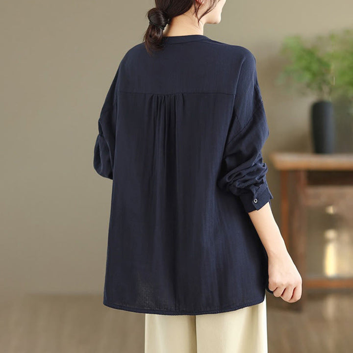 Chemise à manches longues pour femme, ornée de broderies de Buddha Stones, de figures humaines et de motifs de chiens, col rond et boutons. - image 6