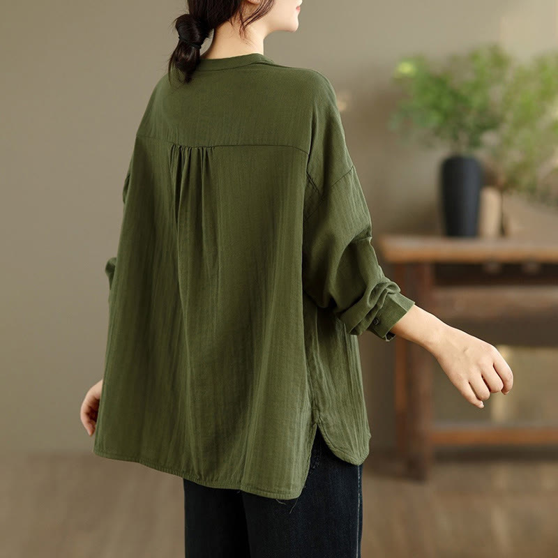 Chemise à manches longues pour femme, ornée de broderies de Buddha Stones, de figures humaines et de motifs de chiens, col rond et boutons. - image 27