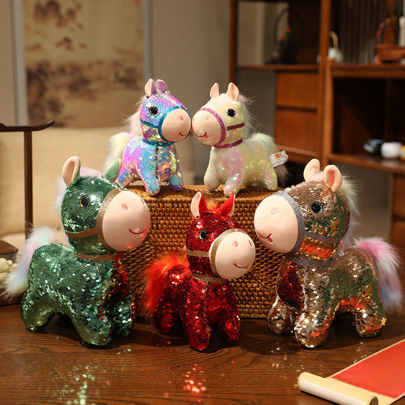 Buddha Stones Année du Cheval Peluche Poney à Paillettes Décoration Intérieure - image 18