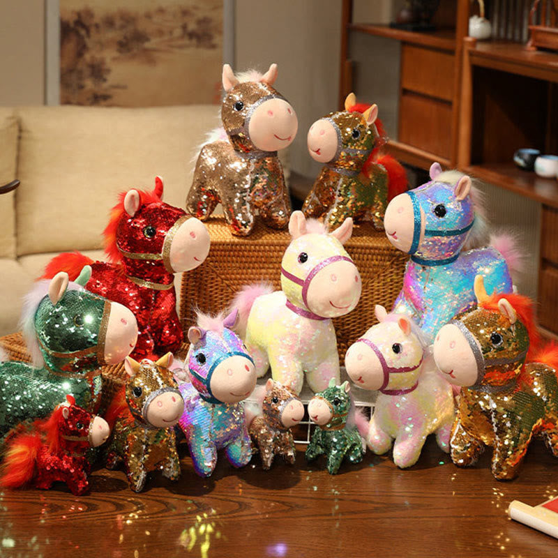 Buddha Stones Année du Cheval Peluche Poney à Paillettes Décoration Intérieure - image 17