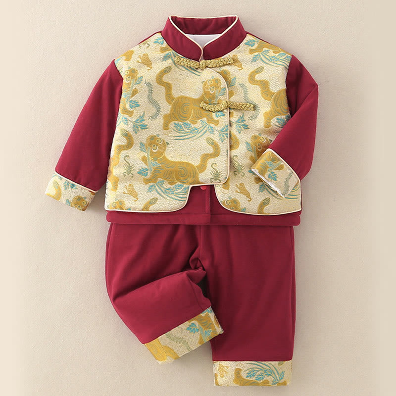 Ensemble de 2 pièces pour bébé garçon, motif tigre mignon, manches longues, pantalon à taille élastique et poches, en coton, avec Buddha Stones . - image 2