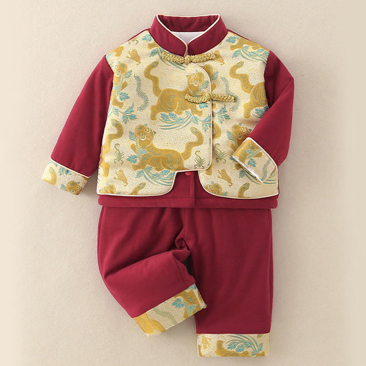 Ensemble de 2 pièces pour bébé garçon, motif tigre mignon, manches longues, pantalon à taille élastique et poches, en coton, avec Buddha Stones . - image 2