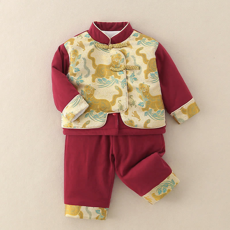 Ensemble de 2 pièces pour bébé garçon, motif tigre mignon, manches longues, pantalon à taille élastique et poches, en coton, avec Buddha Stones . - image 1