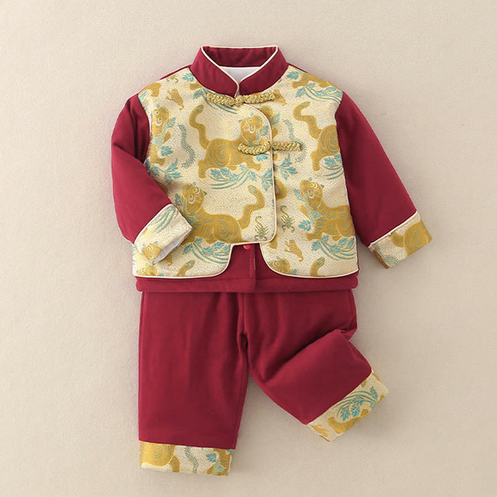 Ensemble de 2 pièces pour bébé garçon, motif tigre mignon, manches longues, pantalon à taille élastique et poches, en coton, avec Buddha Stones . - image 1
