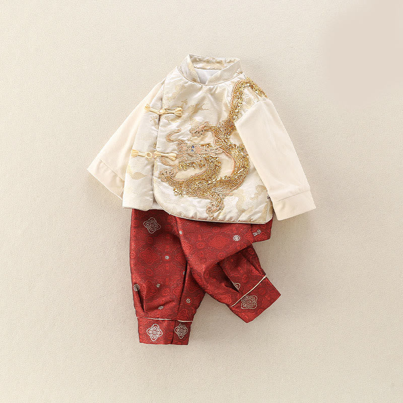 Ensemble de 2 pièces pour bébé garçon, motif dragon mignon, manches longues, pantalon à taille élastique, en coton , Buddha Stones . - image 1