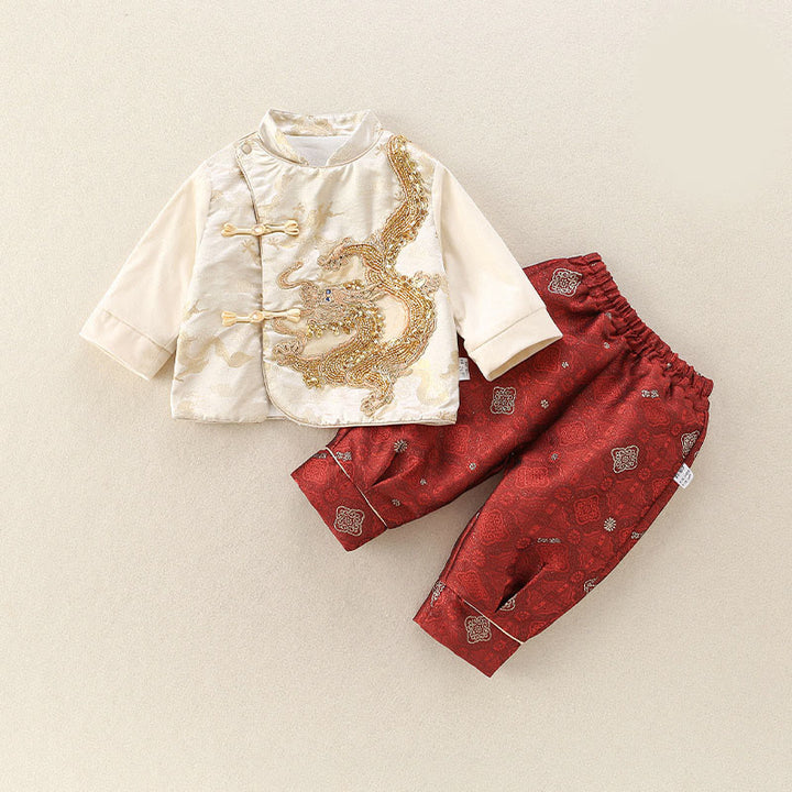 Ensemble de 2 pièces pour bébé garçon, motif dragon mignon, manches longues, pantalon à taille élastique, en coton , Buddha Stones . - image 2