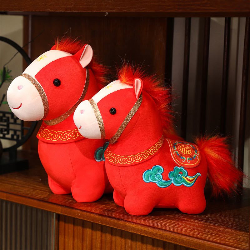 Buddha Stones Année du Cheval Peluche Poney Rouge Motif Nuage Auspicieux Décoration pour la Maison - image 2