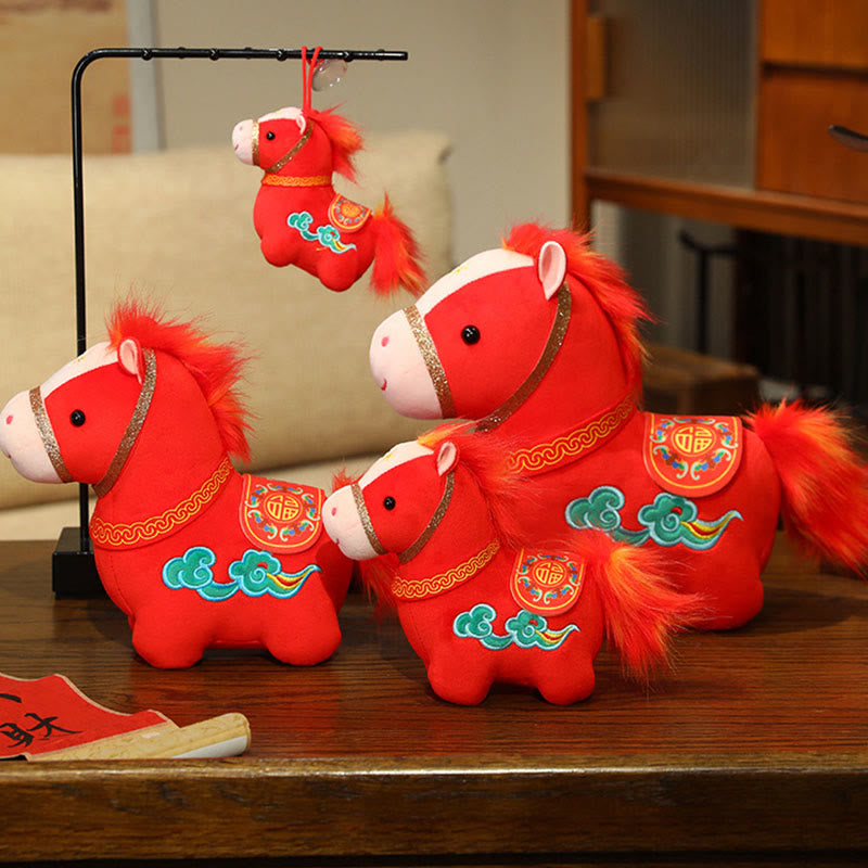 Buddha Stones Année du Cheval Peluche Poney Rouge Motif Nuage Auspicieux Décoration pour la Maison - image 6