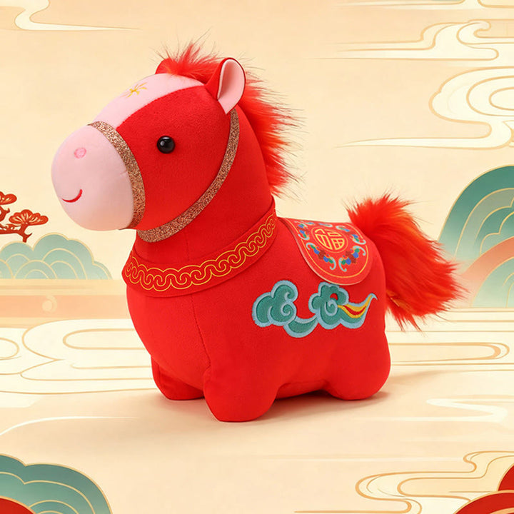 Buddha Stones Année du Cheval Peluche Poney Rouge Motif Nuage Auspicieux Décoration pour la Maison - image 8