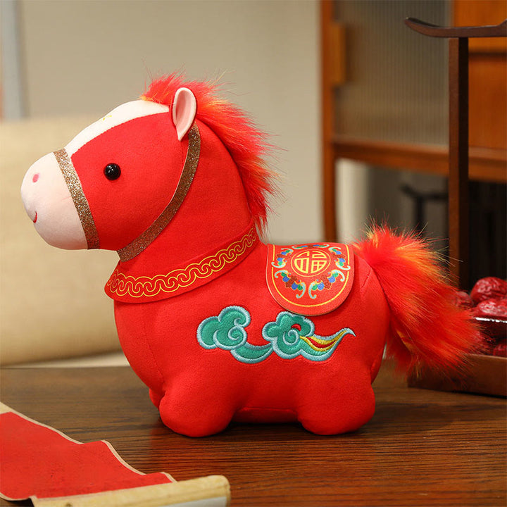 Buddha Stones Année du Cheval Peluche Poney Rouge Motif Nuage Auspicieux Décoration pour la Maison - Cheval - 25 cm (mesuré de l'oreille au pied) - image 1