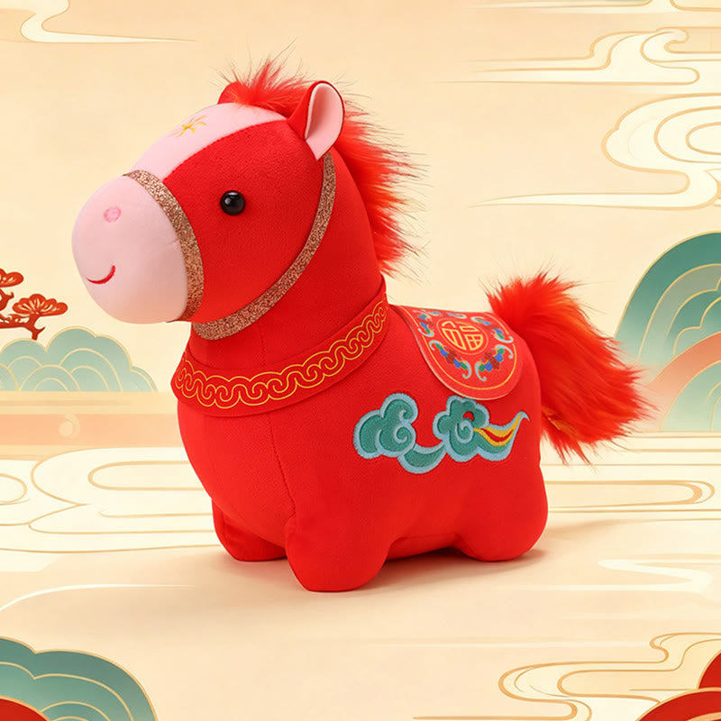 Buddha Stones Année du Cheval Peluche Poney Rouge Motif Nuage Auspicieux Décoration pour la Maison - image 8