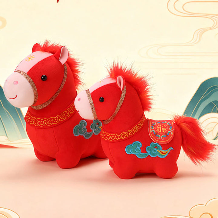 Buddha Stones Année du Cheval Peluche Poney Rouge Motif Nuage Auspicieux Décoration pour la Maison - image 10