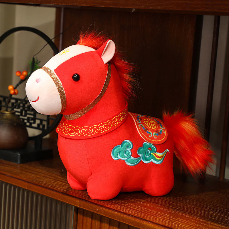 Buddha Stones Année du Cheval Peluche Poney Rouge Motif Nuage Auspicieux Décoration pour la Maison - image 0