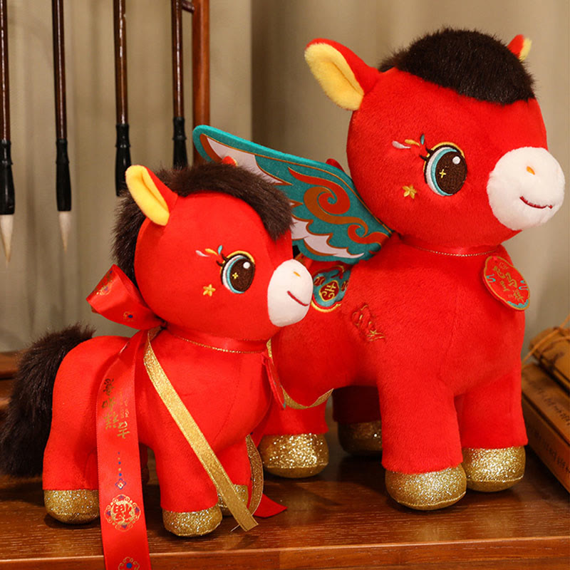 Buddha Stones Peluche Cheval Ailé ​​à Motif Nuage Auspicieux Année du Cheval, Décoration Énergétique pour la Maison - image 4