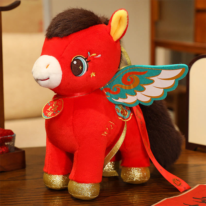 Buddha Stones Peluche Cheval Ailé ​​à Motif Nuage Auspicieux Année du Cheval, Décoration Énergétique pour la Maison - Cheval ailé - 40 cm (mesuré de l'oreille au pied) - image 1
