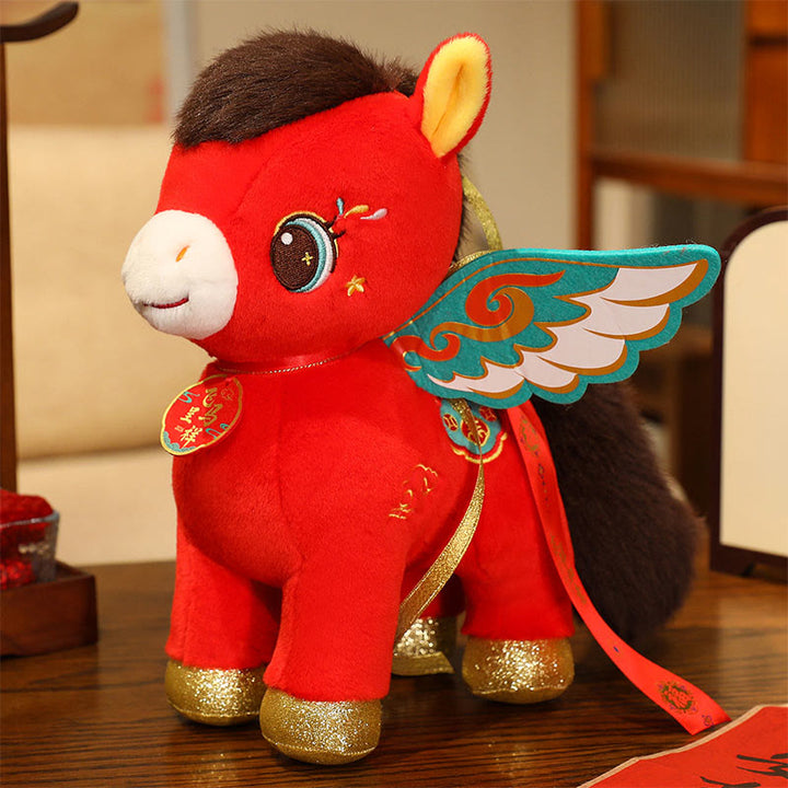 Buddha Stones Peluche Cheval Ailé ​​à Motif Nuage Auspicieux Année du Cheval, Décoration Énergétique pour la Maison - Cheval ailé - 40 cm (mesuré de l'oreille au pied) - image 1