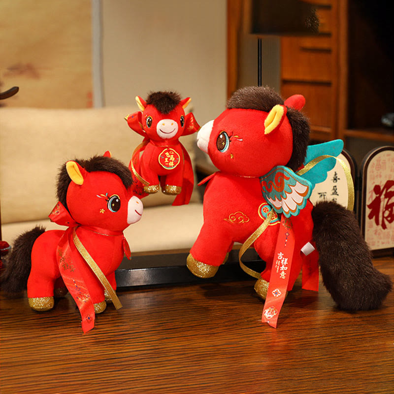 Buddha Stones Peluche Cheval Ailé ​​à Motif Nuage Auspicieux Année du Cheval, Décoration Énergétique pour la Maison - image 5