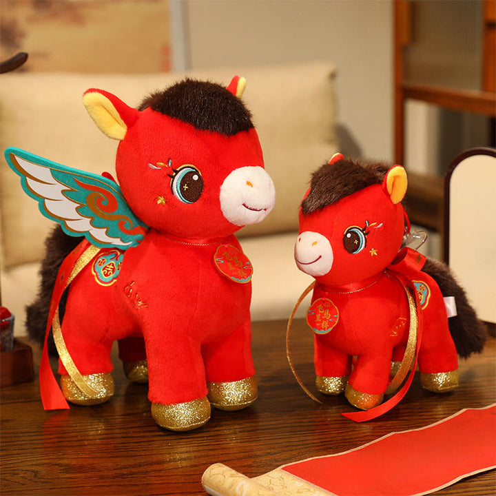 Buddha Stones Peluche Cheval Ailé ​​à Motif Nuage Auspicieux Année du Cheval, Décoration Énergétique pour la Maison - image 0