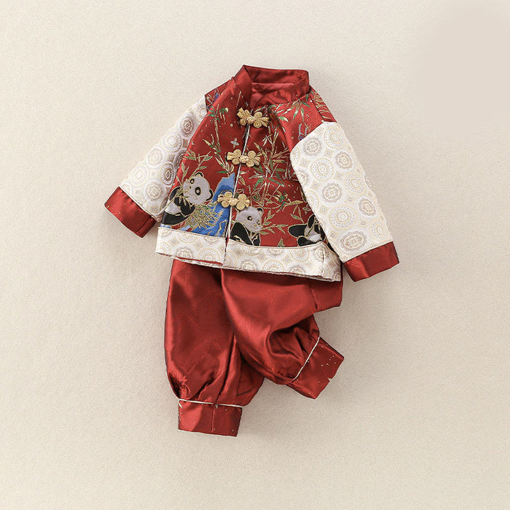 Ensemble de 2 pièces pour bébé garçon, motif panda mignon en bambou, manches longues, pantalon à taille élastique, Buddha Stones - image 1