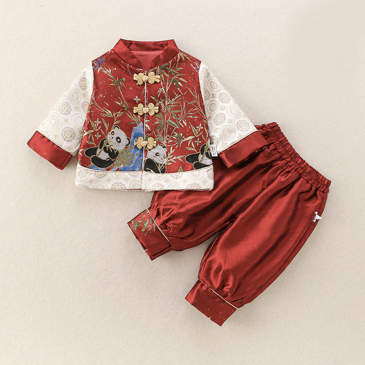 Ensemble de 2 pièces pour bébé garçon, motif panda mignon en bambou, manches longues, pantalon à taille élastique, Buddha Stones - image 2