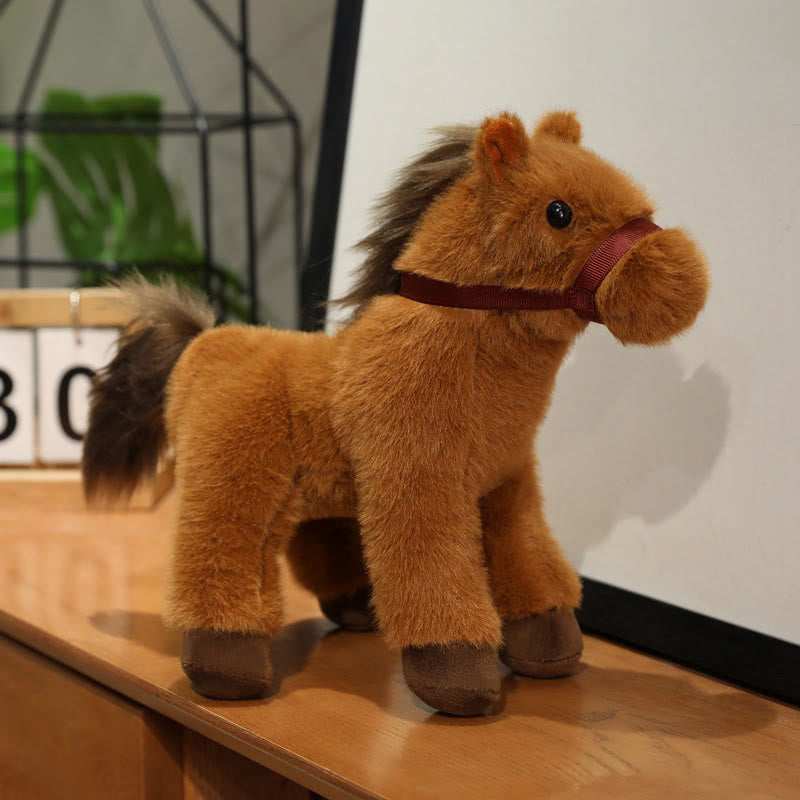 Buddha Stones Année du Cheval - Peluche Poney Uni Mignonne - Décoration de Maison Prospérité - Chocolat - 23 cm (mesuré de l'oreille au pied) - image 1