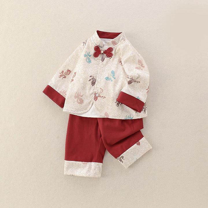 Ensemble de 2 Buddha Stones pour bébé fille, motif poissons koi et papillons, en coton, manches longues et pantalon à taille élastique. - image 1