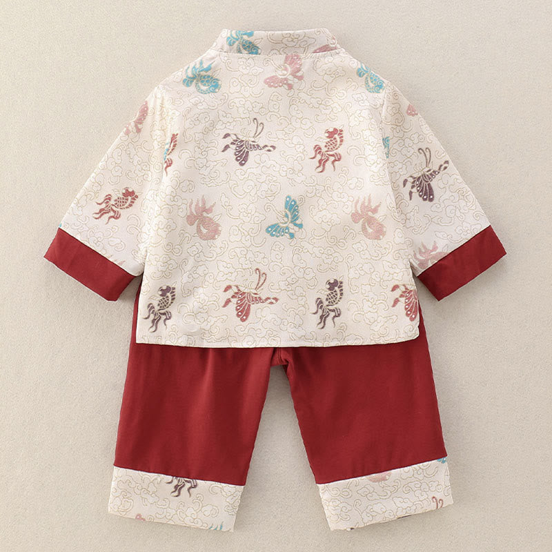 Ensemble de 2 Buddha Stones pour bébé fille, motif poissons koi et papillons, en coton, manches longues et pantalon à taille élastique. - image 3