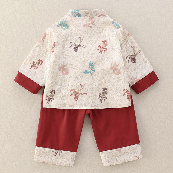 Ensemble de 2 Buddha Stones pour bébé fille, motif poissons koi et papillons, en coton, manches longues et pantalon à taille élastique. - image 3