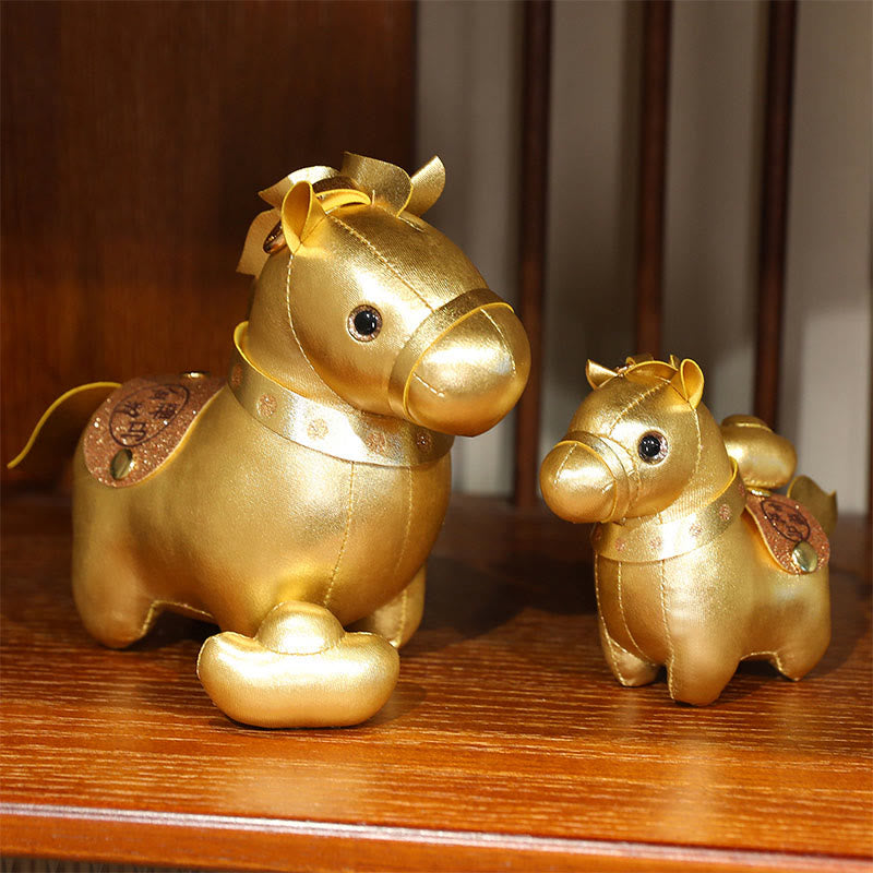 Buddha Stones Lingot d'or de l'année du Cheval, adorable poupée poney, décoration de maison symbole de prospérité - image 0